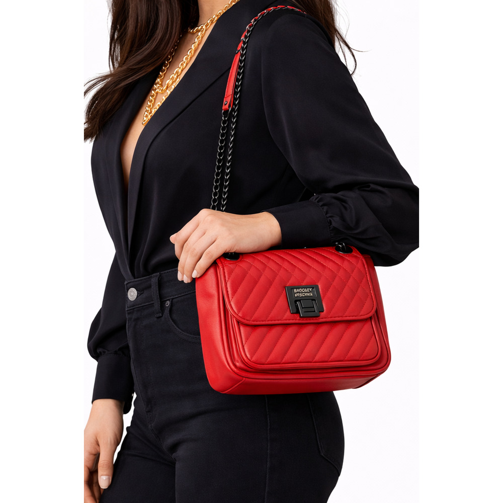 Badgley Mischka Purse Red Quilted Shoulder Bag Vegan Leather Crossbody NEW